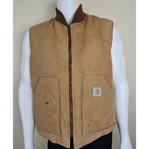Vtg Carhartt Quilted Vest Mens XL Brown Canvas Arctic Insulated Ribbed Collar